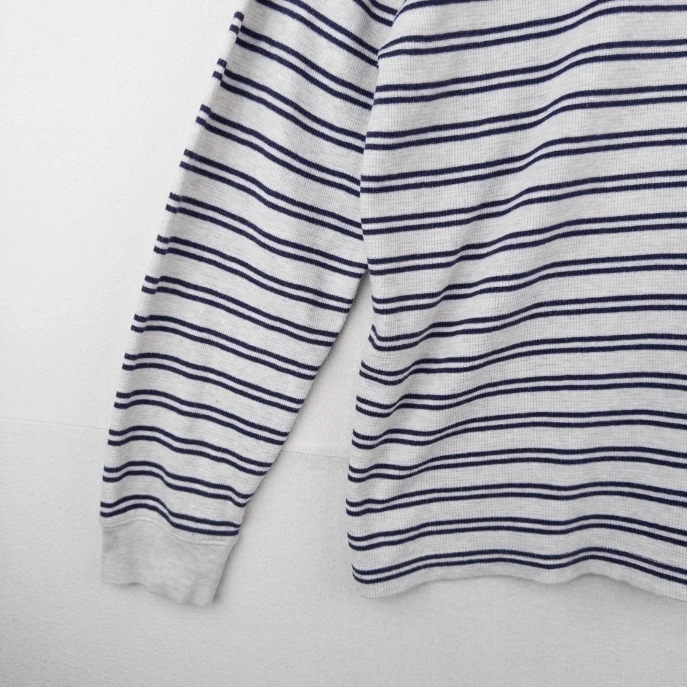 Chaps Ralph Lauren Men's XL Gray Blue Stripe Henley Shirt Long Sleeve *Pinhole